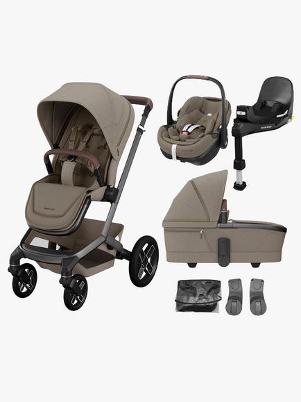 Maxi-Cosi Fame Pushchair and Carrycot with Maxi-Cosi Pebble 360 Pro2 i-Size Car Seat and FamilyFix Pro ISOFIX Base Bundle, Truffle/Black, 
