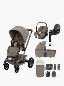Maxi-Cosi Fame Pushchair, Carrycot and Accessories with Maxi-Cosi Pebble 360 Pro2 Car Seat and Base Premium Bundle, Twillic Truffle/Black, 