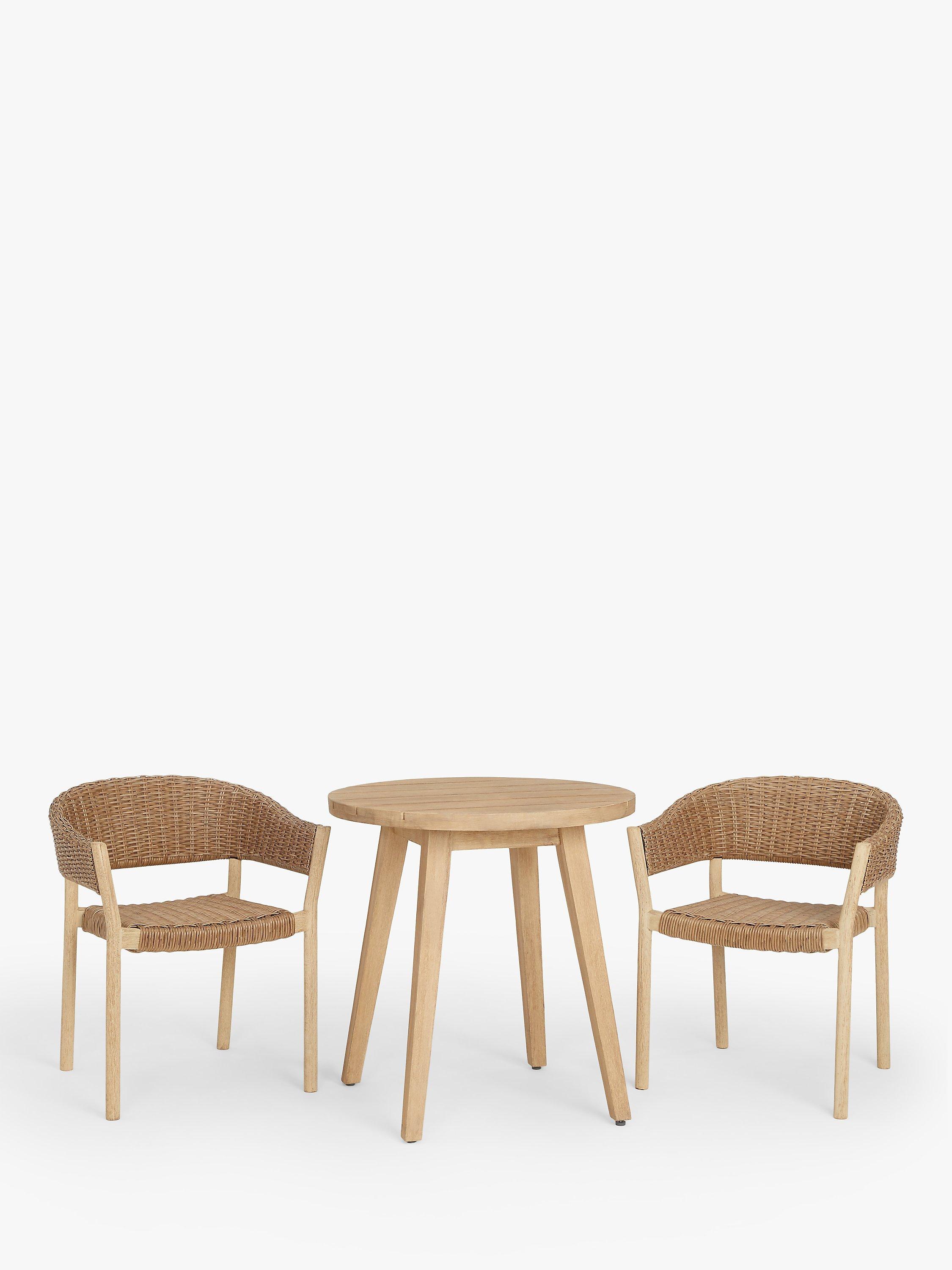 John Lewis Burford 2-Seater Round Garden Bistro Table & Woven Dining Chairs Set, FSC-Certified (Acacia Wood), Natural