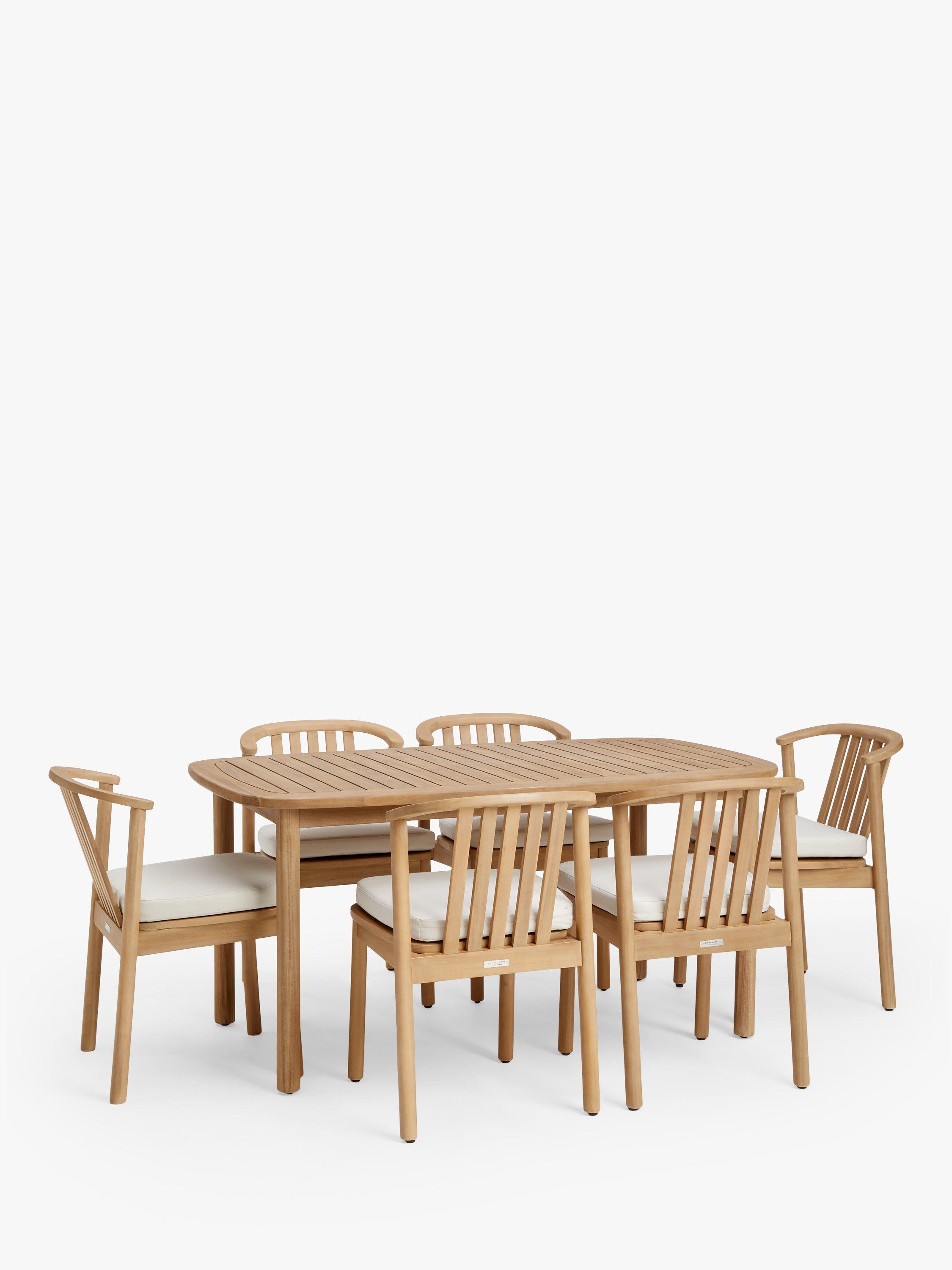 John Lewis Boardwalk 6 Seater Garden Dining Table Chairs Set FSC Certified Acacia Wood Natural