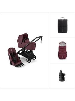Bugaboo Dragonfly Pushchair, Carrycot & Accessories Essential Bundle, Black Cherry, 