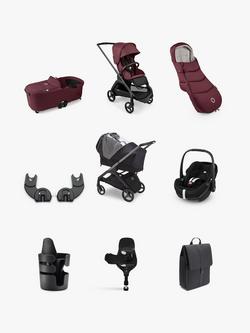 Bugaboo Dragonfly Pushchair, Carrycot & Accessories with Maxi-Cosi Pebble 360 Pro2 i-Size Car Seat & Base Bundle, Dark Cherry, 