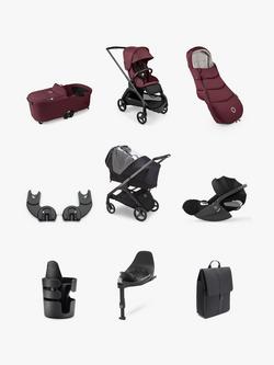Bugaboo Dragonfly Pushchair, Carrycot & Accessories with Cybex Cloud T i-Size Rotating Car Seat & Base Bundle, Dark Cherry, 