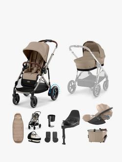 Cybex eGazelle S Pushchair, Carrycot & Accessories with the Cloud T PLUS Car Seat and Base T Bundle, Beige/Black, 