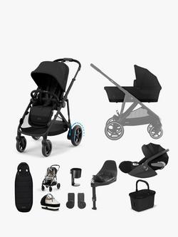 Cybex eGazelle S Pushchair, Carrycot & Accessories with the Cloud T Car Seat and Base T Bundle, Black, 