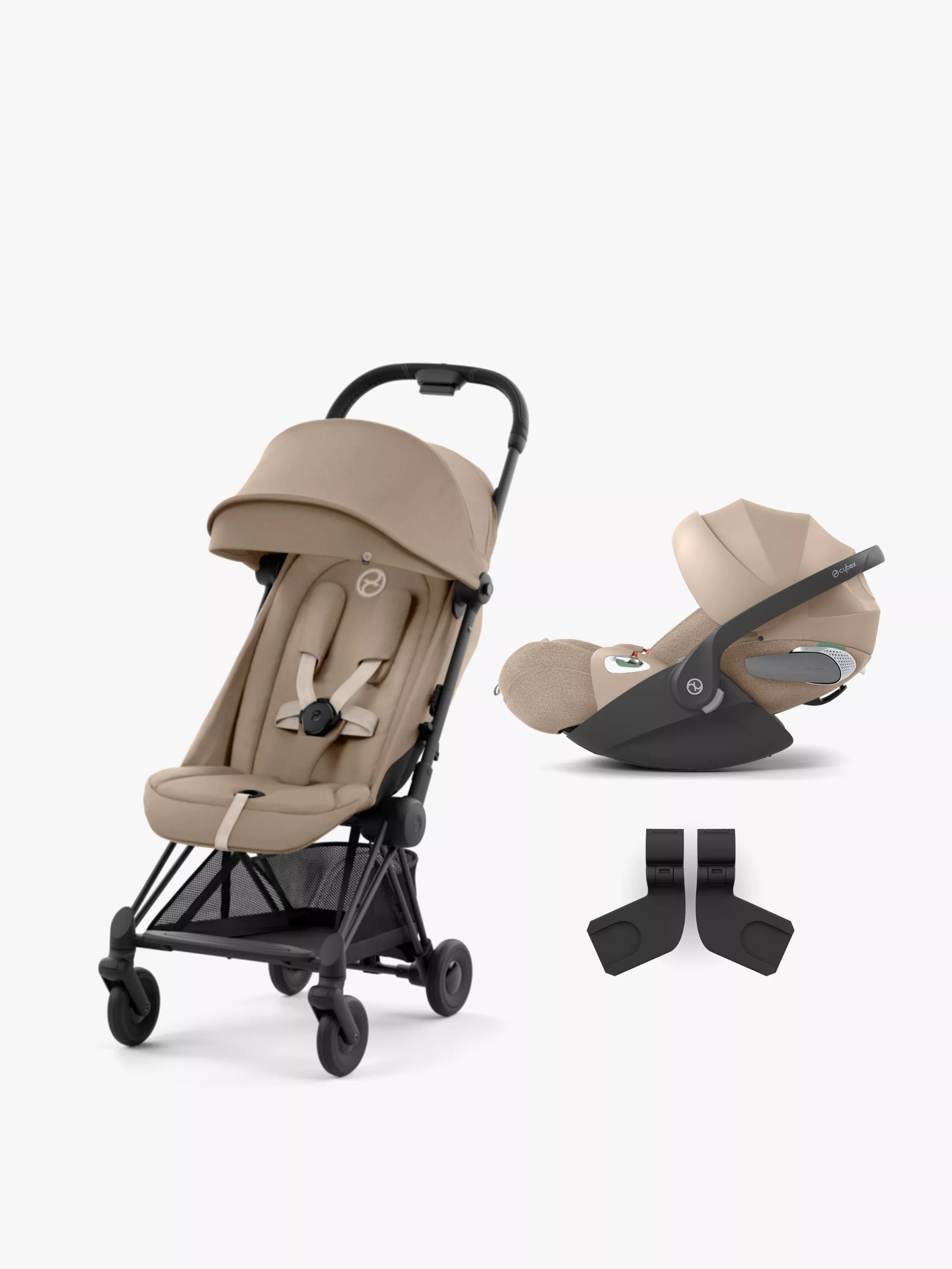 Cybex Coya Compact Pushchair Car Seat Adaptors and Cloud T PLUS Car Seat Bundle Beige