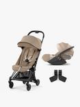 Cybex Coya Compact Pushchair, Car Seat Adaptors and Cloud T PLUS Car Seat Bundle, Beige