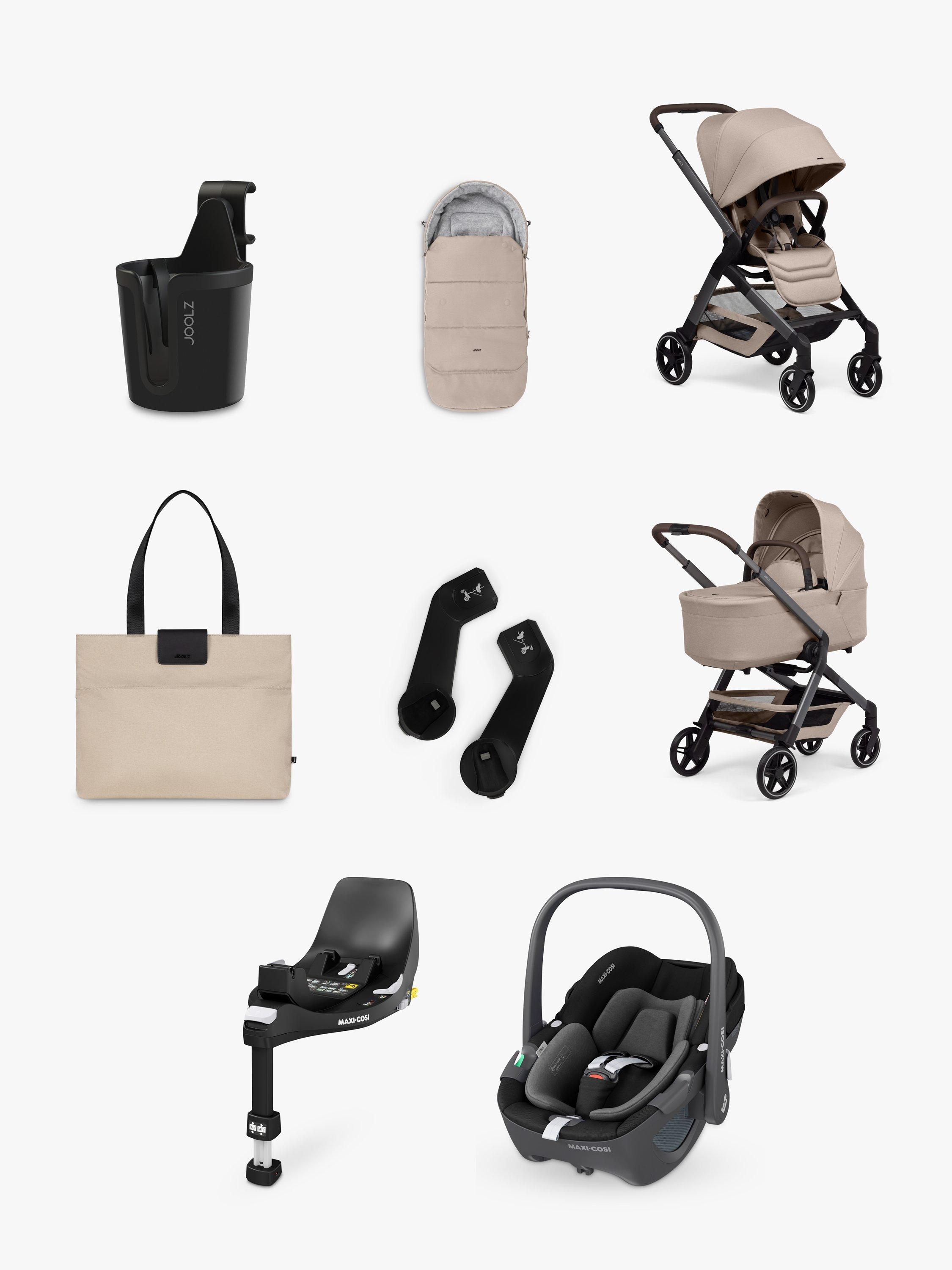 Joolz Hub 2 Pushchair Carrycot and Accessories with Maxi Cosi Pebble 360 i Size Car Seat and FamilyFix 360 Base Bundle Taupe Black