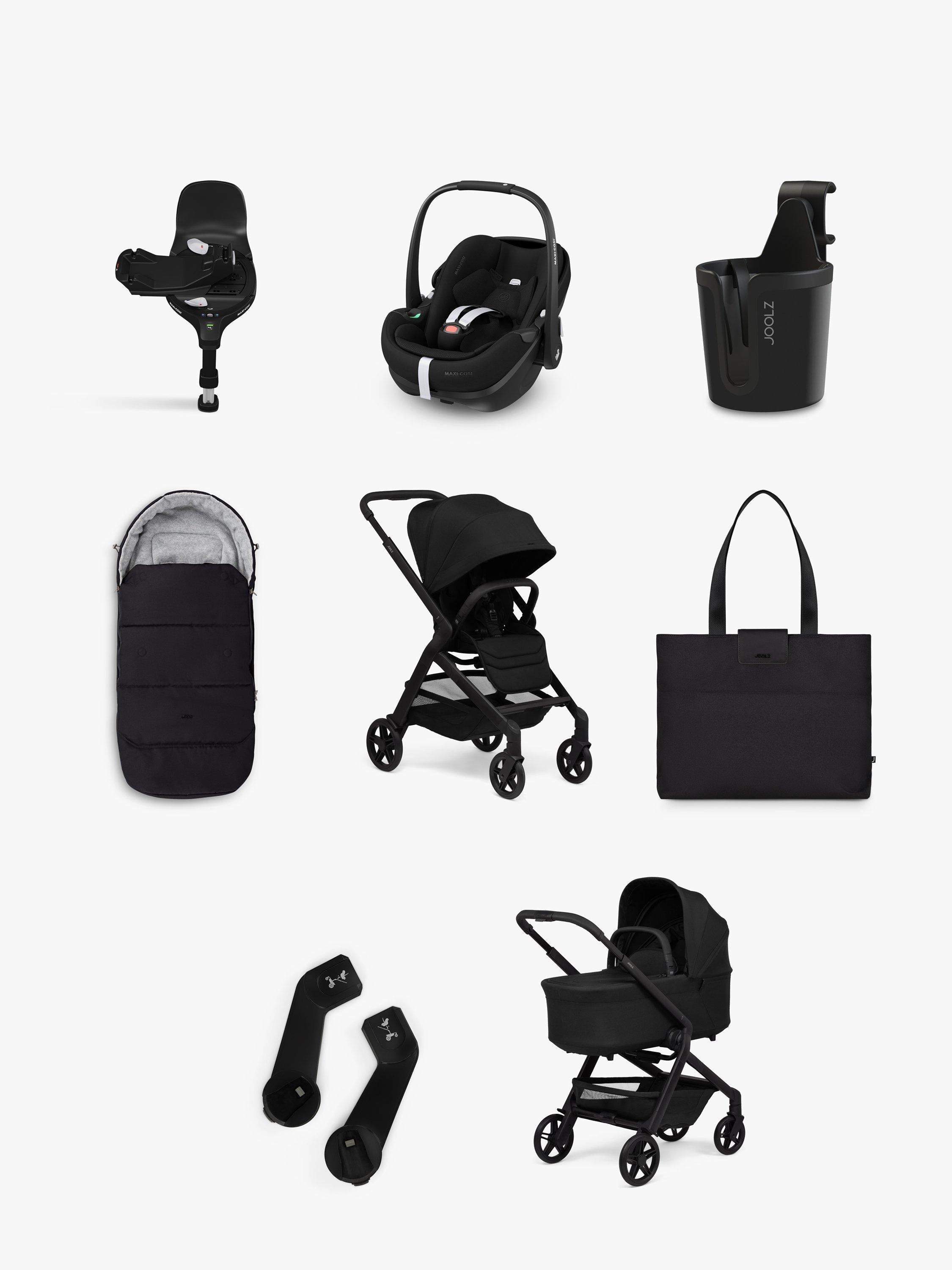 Joolz Hub 2 Pushchair Carrycot and Accessories with Maxi Cosi Pebble 360 Pro2 i Size Car Seat and FamilyFix 360 Pro Base Bundle Black