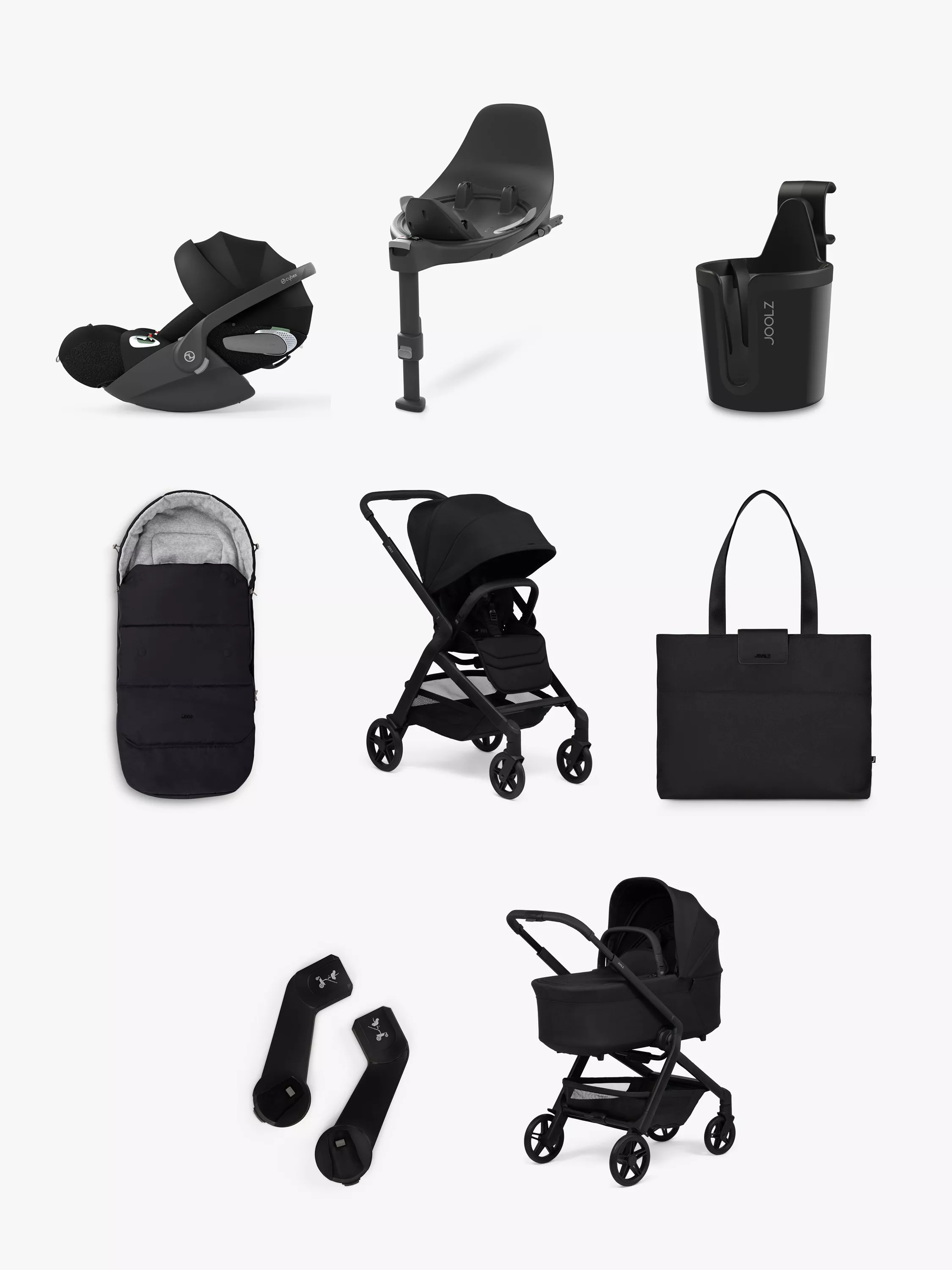 Joolz Hub 2 Pushchair, Carrycot and Accessories with Cybex Cloud T Car Seat and Base T Bundle, Black