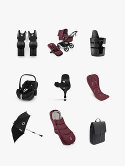 Bugaboo Fox 5 Renew Pushchair, Maxi-Cosi Pebble 360 Pro2 Car Seat with Base and Accessories Bundle, Dark Cherry, 