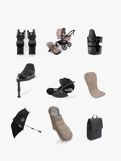 Bugaboo Fox 5 Renew Pushchair, Cybex Cloud T i-Size Car Seat with Base and Accessories Bundle, Desert Taupe, 