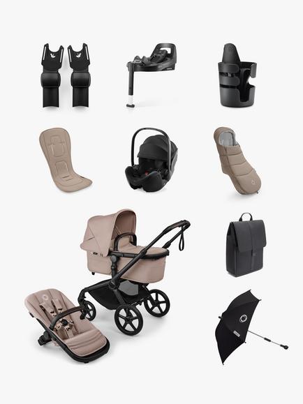 Bugaboo Fox 5 Renew Pushchair and Accessories with Britax Römer BABY-SAFE PRO Car Seat and Vario 5Z Base, Desert Taupe/Black, 