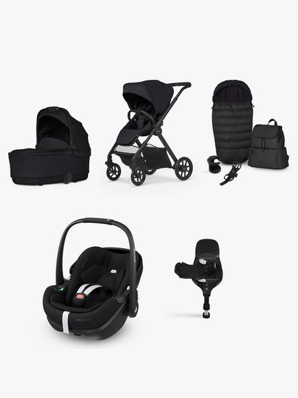 Silver Cross Reef 2 Pushchair & Accessories with Maxi-Cosi Pebble 360 Pro2 Baby Car Seat and FamilyFix 360 Pro Base Family Bundle, Space/Black, 