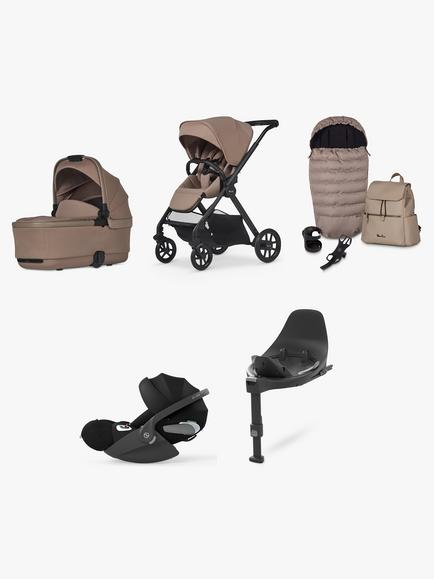 Silver Cross Reef 2 Pushchair & Accessories with Cybex Cloud T Car Seat and Base T Family Bundle, Mocha/Black, 