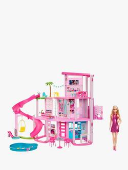 Barbie New Barbie Dreamhouse Doll House & Barbie Fashionistas Pink Heart Dress Doll Bundle, 