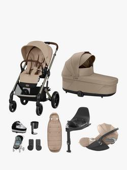 Cybex Balios S Lux Pushchair, Carrycot & Accessories with Cloud T Plus Car Seat & Base T Bundle, Almond Beige, 