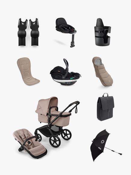 Bugaboo Fox 5 Renew Pushchair and Accessories with BeSafe Go Beyond2 Car Seat and Base Bundle, Desert Taupe/Black, 