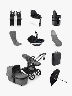 Bugaboo Fox 5 Renew Pushchair and Accessories with BeSafe Go Beyond Car Seat and Base Bundle, Moon Grey/Black, 