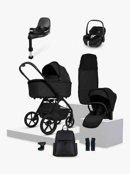 Silver Cross Cove Pushchair and Accessories with Maxi-Cosi Pebble 360 Pro2 Car Seat and FamilyFix 360 Pro ISOFIX Car Seat Base Bundle, Onyx/Twillic Black, 