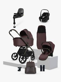 Silver Cross Cove Pushchair and Accessories with Maxi-Cosi Pebble 360 Pro2 Car Seat and FamilyFix 360 Pro ISOFIX Car Seat Base Bundle, Damson/Twillic Black, 