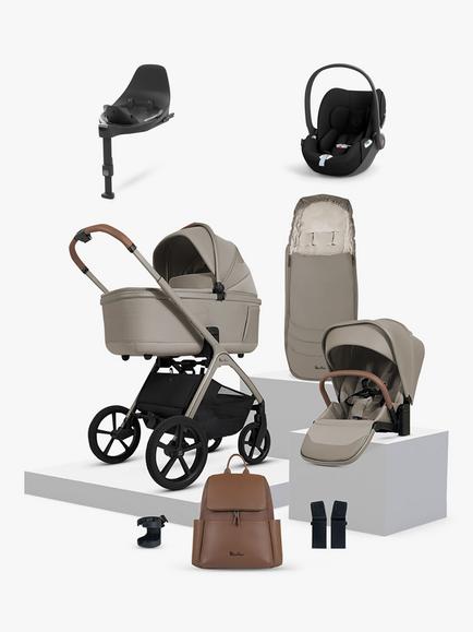 Silver Cross Cove Pushchair and Accessories with Cybex Cloud T i-Size Baby Car Seat and Base T 360 Rotating ISOFIX Car Seat Base, Champagne/Sepia Black, 