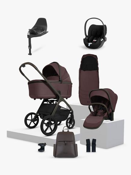 Silver Cross Cove Pushchair and Accessories with Cybex Cloud T i-Size Baby Car Seat and Base T 360 Rotating ISOFIX Car Seat Base, Damson/Sepia Black, 