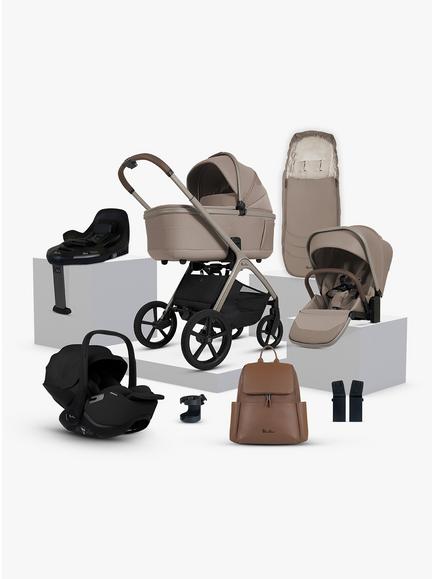 Silver Cross Cove Pushchair and Accessories with Glide Plus 360 i-Size Baby Car Seat and Base Plus 360 ISOFIX Car Seat Base Bundle, Champagne/Black, 