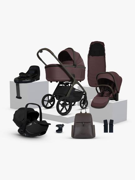 Silver Cross Cove Pushchair and Accessories with Glide Plus 360 i-Size Baby Car Seat and Base Plus 360 ISOFIX Car Seat Base Bundle, Damson/Black, 