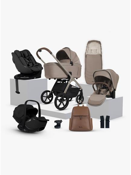 Silver Cross Cove Pushchair and Accessories with Glide Plus 360, Approach Plus 360 i-Size Baby Car Seats and Base Plus 360 ISOFIX Car Seat Base Bundle, Champagne/Black, 
