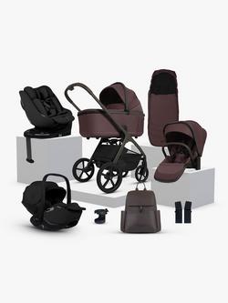 Silver Cross Cove Pushchair and Accessories with Glide Plus 360, Approach Plus 360 i-Size Baby Car Seats and Base Plus 360 ISOFIX Car Seat Base Bundle, Damson/Black, 