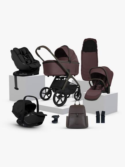 Silver Cross Cove Pushchair and Accessories with Glide Plus 360, Approach Plus 360 i-Size Baby Car Seats and Base Plus 360 ISOFIX Car Seat Base Bundle, Damson/Black, 