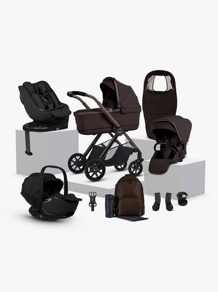 Silver Cross Reef 2 Special Edition Pushchair & Accessories with Glide Plus 360 and Approach Plus 360 Baby Car Seats & Base Plus 360 Car Seat Base Ultimate Family Bundle, Ganache/Black, 