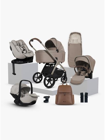Silver Cross Cove Pushchair and Accessories with Glide Plus 360, Approach Plus 360 i-Size Baby Car Seats and Base Plus 360 ISOFIX Car Seat Base Bundle, Champagne/Natural Taupe, 