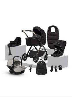 Silver Cross Reef 2 Pushchair, Carrycot and Accessories with Glide Plus 360 Baby Car Seat and Base Plus 360 Car Seat Base Bundle, Espresso/Natural Taupe, 