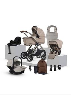 Silver Cross Reef 2 Pushchair, Carrycot and Accessories with Glide Plus 360 Baby Car Seat and Base Plus 360 Car Seat Base Bundle, Frappe/Natural Taupe, 
