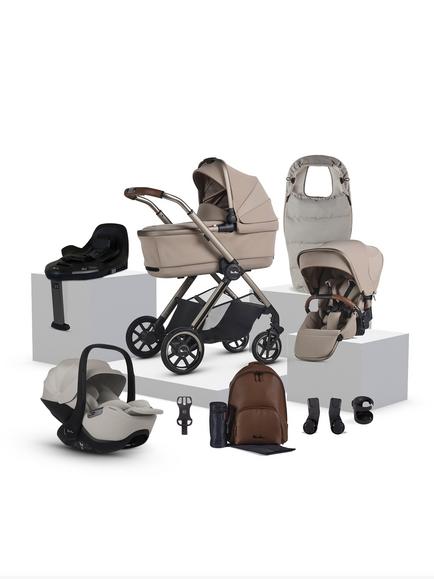 Silver Cross Reef 2 Special Edition Pushchair & Accessories with Glide Plus 360 Baby Car Seat & Base Plus 360 Car Seat Base Ultimate Bundle, Frappe/Natural Taupe, 