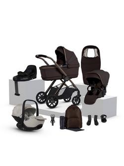 Silver Cross Reef 2 Pushchair, Carrycot and Accessories with Glide Plus 360 Baby Car Seat and Base Plus 360 Car Seat Base Bundle, Ganache/Natural Taupe, 