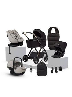 Silver Cross Reef 2 Pushchair, Carrycot and Accessories with Glide Plus 360 and Approach Plus 360 Baby Car Seats and Base Plus 360 Car Seat Base Bundle, Espresso/Natural Taupe, 