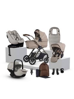 Silver Cross Reef 2 Pushchair, Carrycot and Accessories with Glide Plus 360 and Approach Plus 360 Baby Car Seats and Base Plus 360 Car Seat Base Bundle, Frappe/Natural Taupe, 