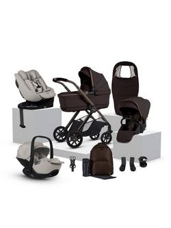 Silver Cross Reef 2 Pushchair, Carrycot and Accessories with Glide Plus 360 and Approach Plus 360 Baby Car Seats and Base Plus 360 Car Seat Base Bundle, Ganache/Natural Taupe, 