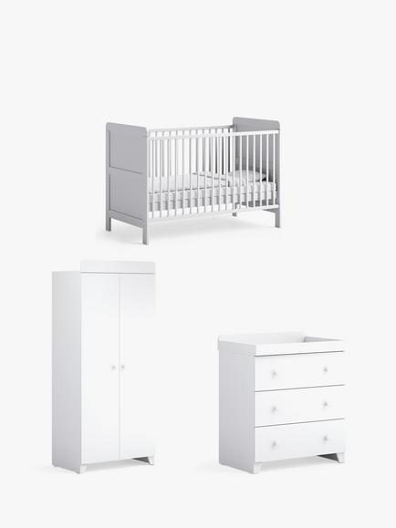 Little Acorns Classic Cotbed, Changing Table Dresser & Double Wardrobe Bundle, White, 