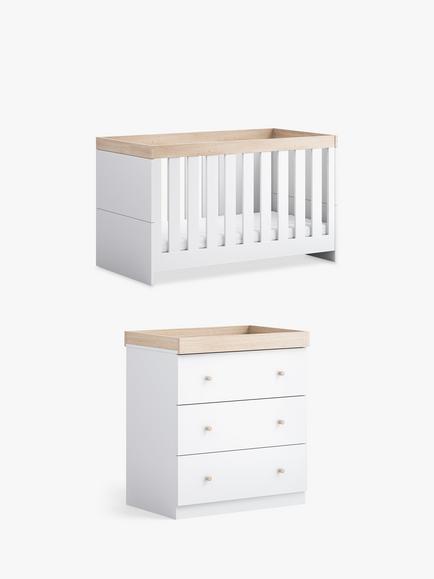 Little Acorns Burlington Cotbed & Changing Table Dresser Bundle, White/Oak, 