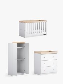 Little Acorns Burlington Cotbed, Changing Table Dresser and Double Wardrobe Bundle, White/Oak, 