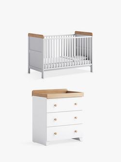 Little Acorns Classic Two-Tone Cotbed & Changing Table Dresser Bundle, White/Oak, 