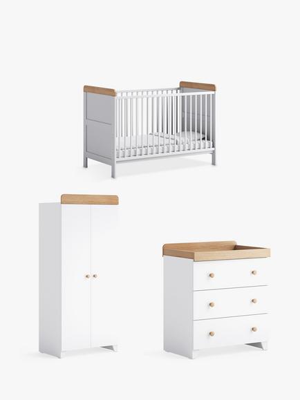 Little Acorns Classic Two-Tone Cotbed, Changing Table Dresser and Double Wardrobe Bundle, White/Oak, 