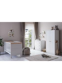 Little Acorns Florence Cotbed, Changing Table Dresser & Double Wardrobe Bundle, White/Oak, 