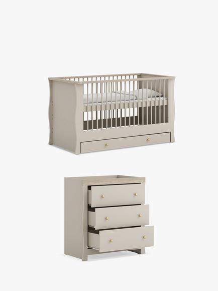 Little Acorns Celeste Cotbed & Dresser Bundle, Cashmere/Grey Ash, 