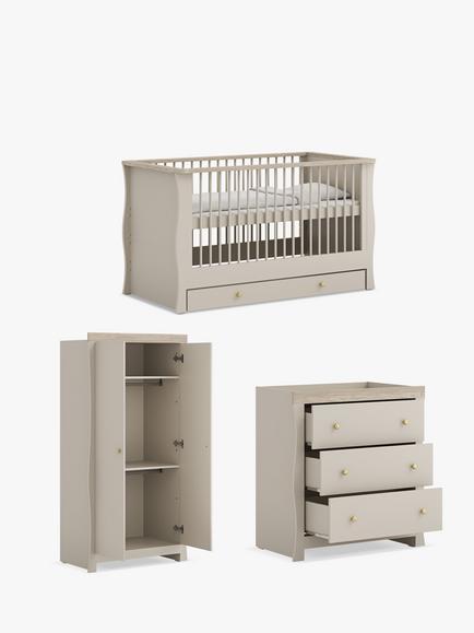 Little Acorns Celeste Cotbed, Dresser and Double Wardrobe Bundle, Cashmere/Grey Ash, 