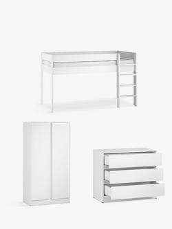 Little Acorns Furniture Mid Sleeper Bed Frame, 3 Drawer Chest and Double Wardrobe Bundle, White, 